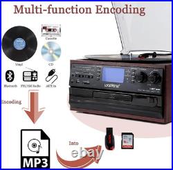 10 in 1 Bluetooth Turntable, 3 Speed Vinyl Record Player, CD Cassette Player Bl