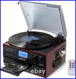 10 in 1 Bluetooth Turntable, 3 Speed Vinyl Record Player, CD Cassette Player Bl