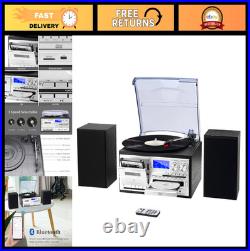 10-in-1 Vintage Record Player, Bluetooth Turntable, CD & Cassette Player, AM/FM