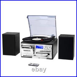 10-in-1 Vintage Record Player, Bluetooth Turntable, CD & Cassette Player, AM/FM