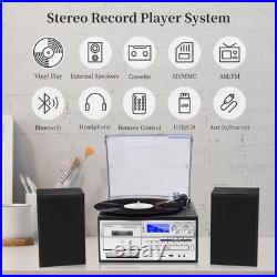 10-in-1 Vintage Record Player, Bluetooth Turntable, CD & Cassette Player, AM/FM