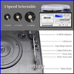 10-in-1 Vintage Record Player, Bluetooth Turntable, CD & Cassette Player, AM/FM
