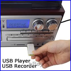 3 Speed Bluetooth Vinyl Record Player Vintage Turntable CD&Cassette Player AM/FM