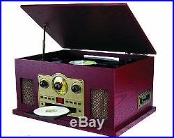 NEW Sylvania 5-in-1 Vtg Wooden Record Player! CD Radio Cassette Turntable iPhone
