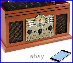 Record Player 6-in-1 Bluetooth 3-Speed Turntable CD Cassette FM Radio Vintage