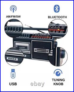 Retro Boombox Cassette Player Portable Vintage Tape Player Recorder AM FM Plug