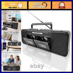 Retro Boombox Dual Cassette Player, Bluetooth, 7200mAh Battery, 4-Band Radio, MP