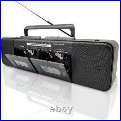 Retro Boombox Dual Cassette Player, Bluetooth, 7200mAh Battery, 4-Band Radio, MP