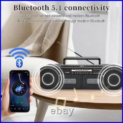 Retro Boombox Dual Cassette Player, Bluetooth, 7200mAh Battery, 4-Band Radio, MP