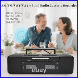 Retro Boombox Dual Cassette Player, Bluetooth, 7200mAh Battery, 4-Band Radio, MP