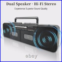 Retro Boombox Dual Cassette Player, Bluetooth, 7200mAh Battery, 4-Band Radio, MP