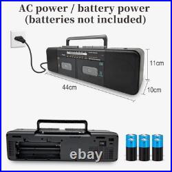Retro Boombox Dual Cassette Player, Bluetooth, 7200mAh Battery, 4-Band Radio, MP