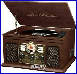 Retro Vintage Radio CD Cassette Bluetooth Turntable Vinyl Record Player ESPRESSO
