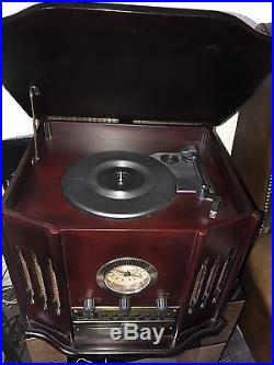 Retro Vintage Style Wooden Turntable Record Player with CD And Cassette + Radio