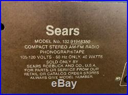 Sears Vintage Compact Stereo System AM/FM 8 Track, Turntable Cassette recorder