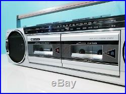 VINTAGE 1985 SANYO MW700 STEREO DOUBLE CASSETTE RECORDER AM/FM BOOMBOX Silver