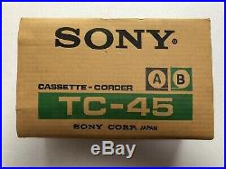 VINTAGE Sony TC-45 Tape Recorder Cassette Deck Player Portable Pre Walkman w BOX