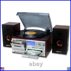 Vintage 10-in-1 Vinyl Record Player, Bluetooth, CD, Cassette, AM/FM, USB, Silver Vintage 10-in-1 Vinyl Record Player, Bluetooth, CD, Cassette, AM/FM, USB, Silver