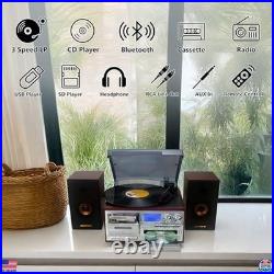 Vintage 10-in-1 Vinyl Record Player, Bluetooth, CD, Cassette, AM/FM, USB, Silver Vintage 10-in-1 Vinyl Record Player, Bluetooth, CD, Cassette, AM/FM, USB, Silver