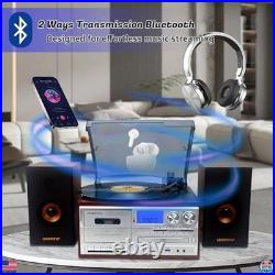 Vintage 10-in-1 Vinyl Record Player, Bluetooth, CD, Cassette, AM/FM, USB, Silver Vintage 10-in-1 Vinyl Record Player, Bluetooth, CD, Cassette, AM/FM, USB, Silver