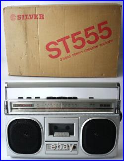 Vintage 70's Silver St555 Portable Cassette Tape Recorder Radio Boombox New Nos Vintage 70's Silver St555 Portable Cassette Tape Recorder Radio Boombox New Nos