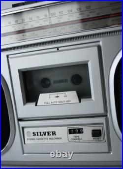 Vintage 70's Silver St555 Portable Cassette Tape Recorder Radio Boombox New Nos Vintage 70's Silver St555 Portable Cassette Tape Recorder Radio Boombox New Nos