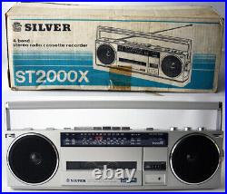 Vintage 80's Silver St2000x Stereo Radio Cassette Player Recorder Boombox New