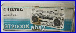 Vintage 80's Silver St2000x Stereo Radio Cassette Player Recorder Boombox New