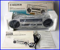 Vintage 80's Silver St2000x Stereo Radio Cassette Player Recorder Boombox New