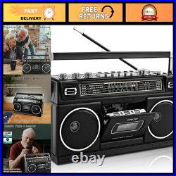 Vintage 80s Portable Boombox Cassette Player, AM/FM Radio, Bluetooth, USB, Hea
