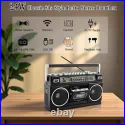 Vintage 80s Portable Boombox Cassette Player, AM/FM Radio, Bluetooth, USB, Hea