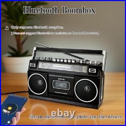 Vintage 80s Portable Boombox Cassette Player, AM/FM Radio, Bluetooth, USB, Hea