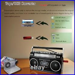 Vintage 80s Portable Boombox Cassette Player, AM/FM Radio, Bluetooth, USB, Hea