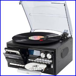 Vintage 9-in-1 Record Player Turntable with Bluetooth, CD, Cassette, USB, SD
