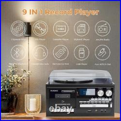 Vintage 9-in-1 Record Player Turntable with Bluetooth, CD, Cassette, USB, SD
