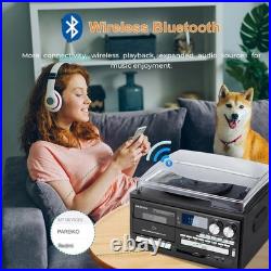 Vintage 9-in-1 Record Player Turntable with Bluetooth, CD, Cassette, USB, SD