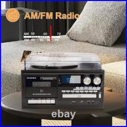 Vintage 9-in-1 Record Player Turntable with Bluetooth, CD, Cassette, USB, SD