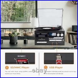 Vintage 9-in-1 Record Player Turntable with Bluetooth, CD, Cassette, USB, SD