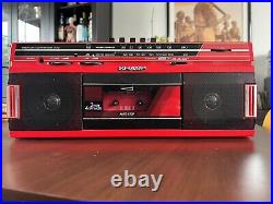 Vintage Boombox bright red Sharp QT-242 Portable FM AM Radio Cassette Deck