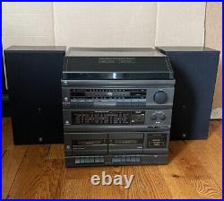 Vintage GE Stereo System AM/FM Record Player Dual Cassette Deck Speakers