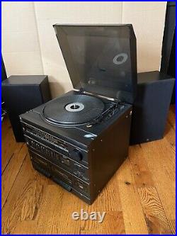 Vintage GE Stereo System AM/FM Record Player Dual Cassette Deck Speakers