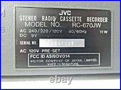 Vintage JVC RC-670JW AM/FM Cassette Radio Stereo Recorder Boom Box Retro WORKS