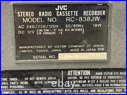 Vintage JVC RC-838JW Boombox Ghettoblaster Stereo Radio Cassette Recorder