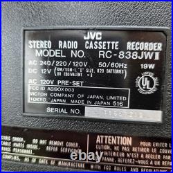 Vintage JVC RC-838JW2 Boombox Ghettoblaster Stereo Radio Cassette Recorder