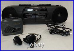 Vintage Lenoxx Sound AM/FM Stereo Dual-Cassette Player/Recorder BP745 + Walkman