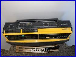 Vintage Magnavox D8300 Boombox Radio Dual Cassette Recorder Black & Yellow WORKS