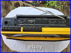 Vintage Magnavox D8300 Boombox Radio Dual Cassette Recorder Black & Yellow Works