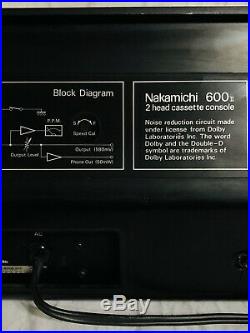 Vintage NAKAMICHI 600 2 Head Cassette Console Recorder Stereo Studio Tape Deck
