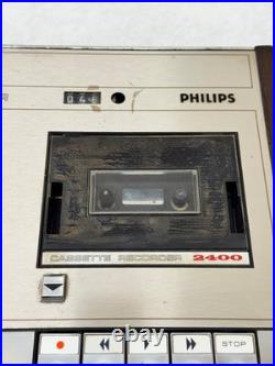 Vintage Philips N2400 Stereo Cassette Recorder Parts or Repair Wood Case