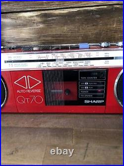 Vintage Rare Sharp QT-70 Stereo Radio Cassette Recorder Red! AC Adapter